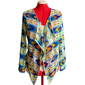 Body Central Semi Sheer Open Front Cardigan Blouse L Lightweight Geometric